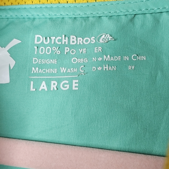 Dutch Bros Hoodie Mens Medium Pullover Logo Windbreaker Pouch Green Yellow - Picture 10 of 16